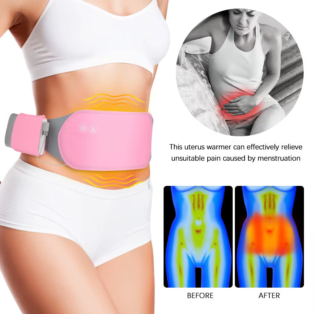 Eelctric Period Cramp Massager Vibrator Heating Pad for Menstrual Pain Relief Warm Uterus Belt Waist Back Massager Women Gift