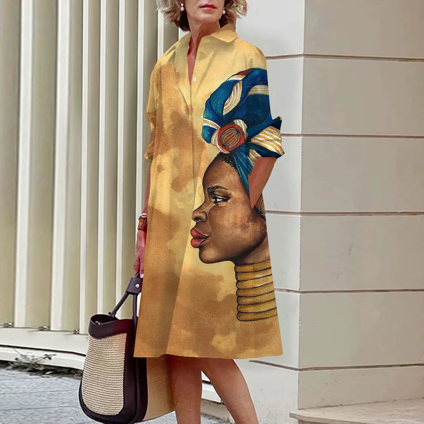 Shirt Women'S 2023 Summer Fashion Clothing Noble Lady Print Sexy Shirt Summer Dress Loose Fashion Lapel Temperament Pocket