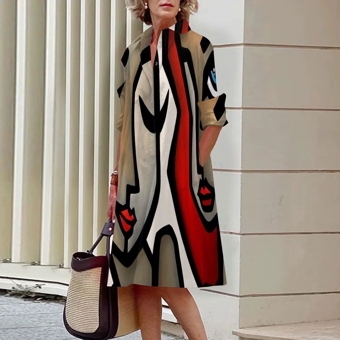 Shirt Women'S 2023 Summer Fashion Clothing Noble Lady Print Sexy Shirt Summer Dress Loose Fashion Lapel Temperament Pocket