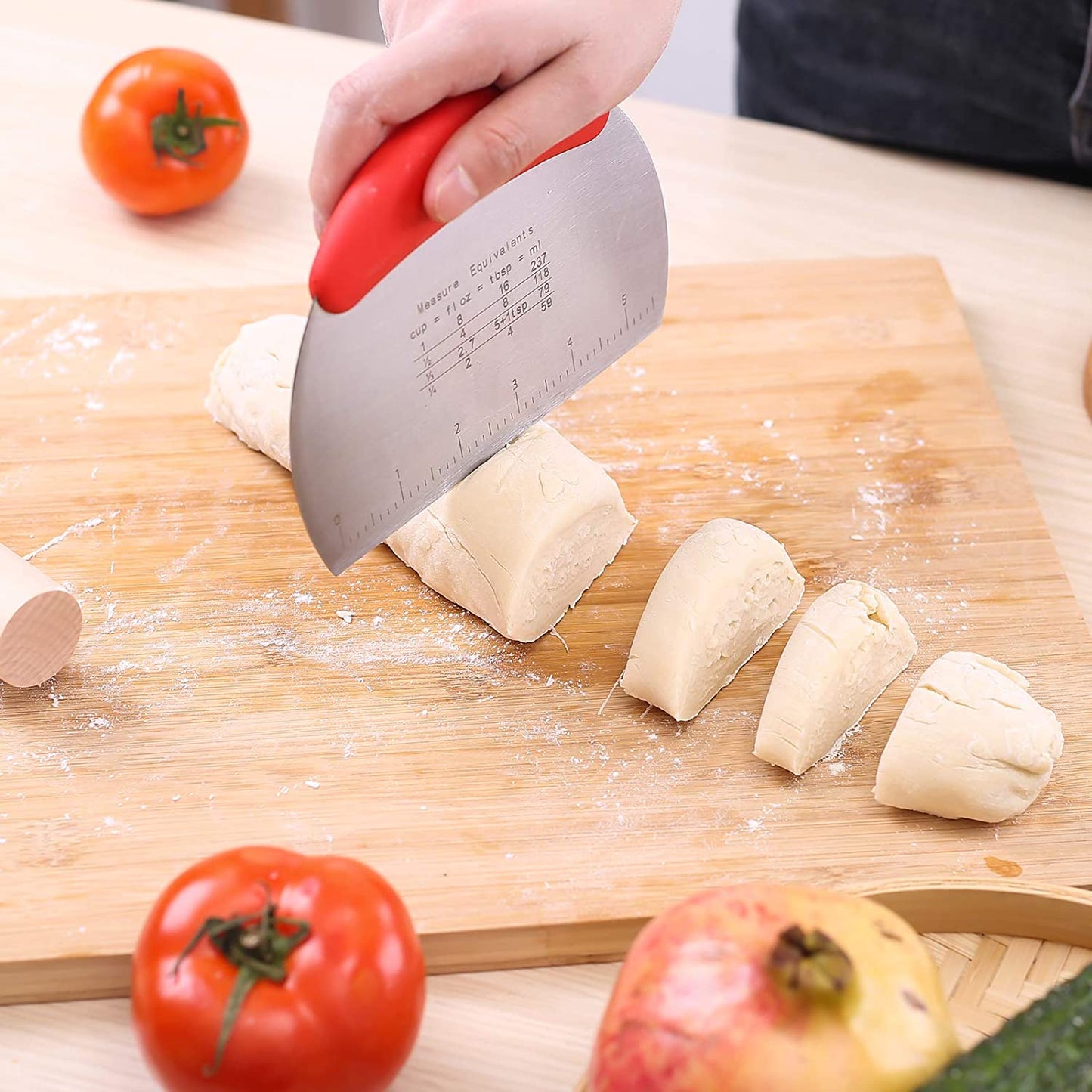 1 Pc Stainless Steel Dough Scraper Cutter with Non-Slip Rubber Grip – Red