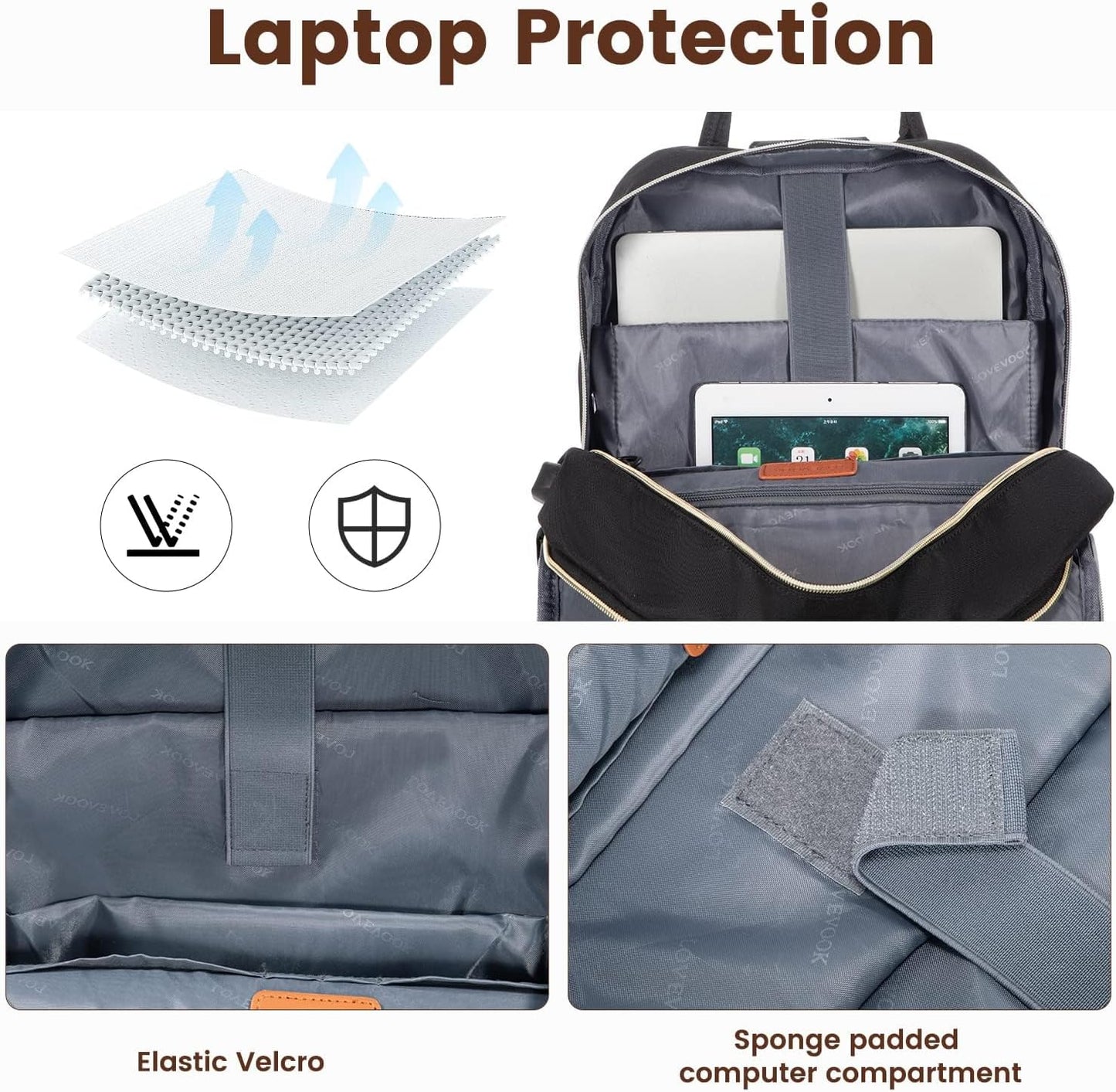 Laptop Backpack for Women, Unisex Travel Anti-Theft Bag, Business Work Computer Backpacks Purse College Backpack for Men, Casual Hiking Daypack with Lock, 15.6 Inch, Black