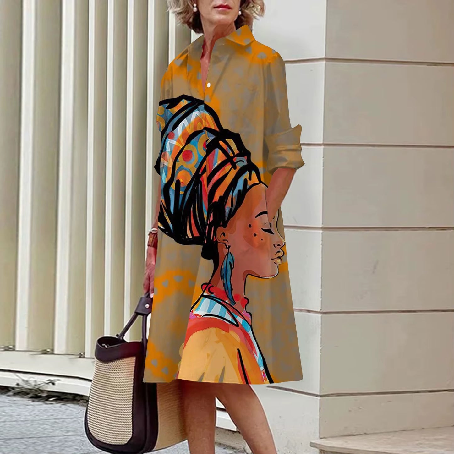 Shirt Women'S 2023 Summer Fashion Clothing Noble Lady Print Sexy Shirt Summer Dress Loose Fashion Lapel Temperament Pocket