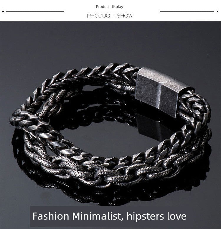 Retro Titanium Steel Double-Layer Men's Bracelet