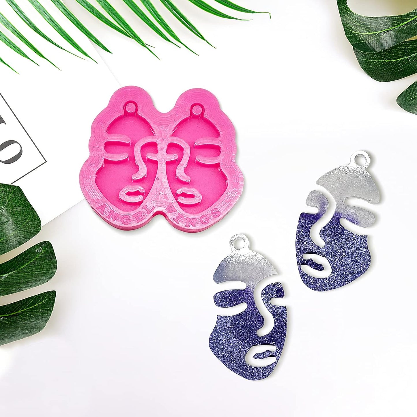 103Pcs Earring Resin Molds Kit, 3Pcs Abstract Face Shape Silicone Molds Jewelry Epoxy Casting Molds with Earring Hooks for DIY Earrings Epoxy Mould, Earring Jewellery Resin Craft, Polymer Clay Mold