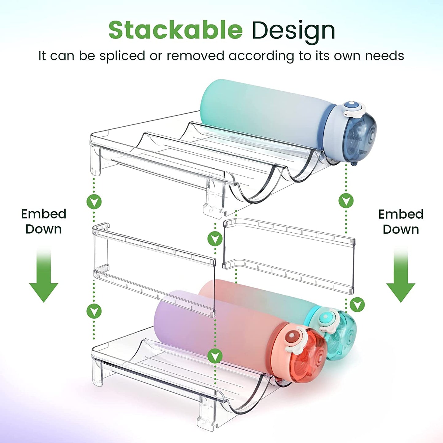 Stackable Water Bottle Organizer Rack – 2-Pack Cabinet Storage Holder