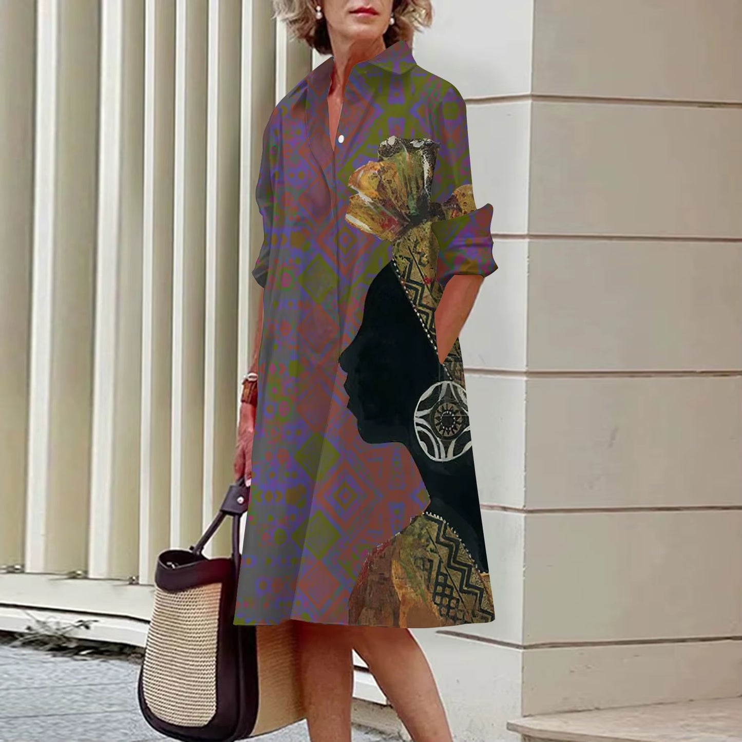 Shirt Women'S 2023 Summer Fashion Clothing Noble Lady Print Sexy Shirt Summer Dress Loose Fashion Lapel Temperament Pocket