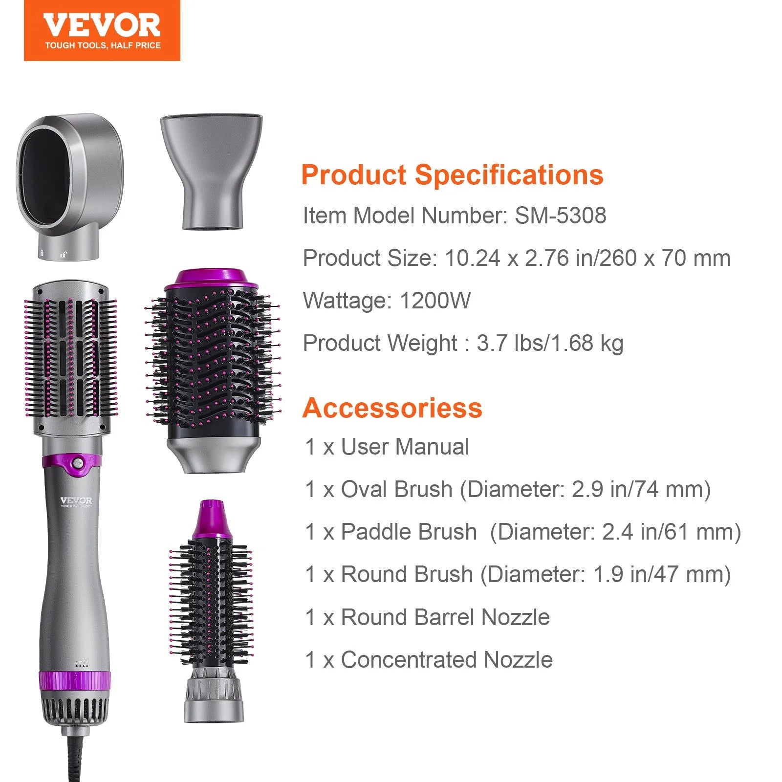 Vevor 5-in-1 Hair Dryer Brush & Styler with Negative Ions