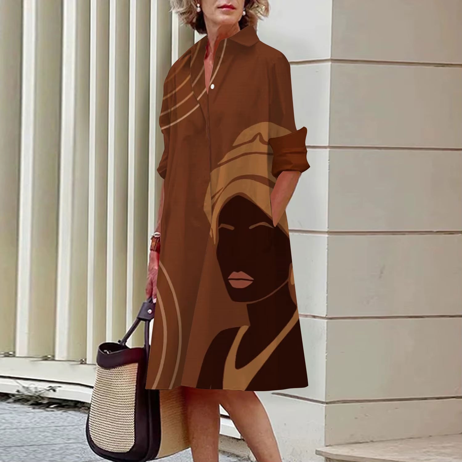 Shirt Women'S 2023 Summer Fashion Clothing Noble Lady Print Sexy Shirt Summer Dress Loose Fashion Lapel Temperament Pocket