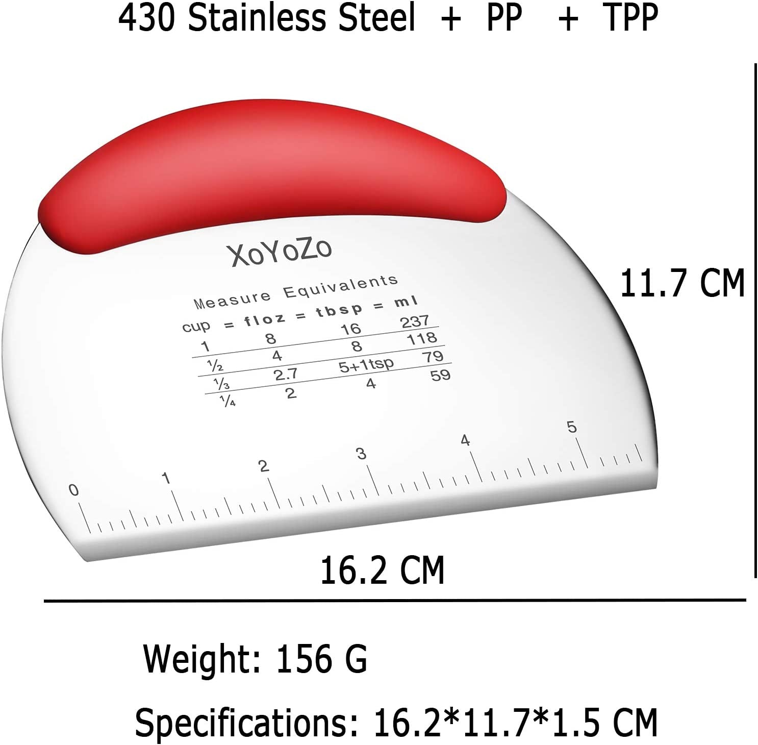 1 Pc Stainless Steel Dough Scraper Cutter with Non-Slip Rubber Grip – Red