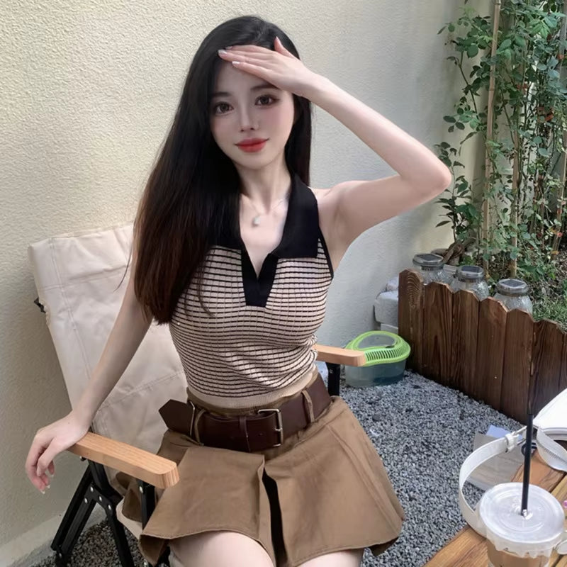 Women Summer Y2K Tank Tops Strapless Knitted Crop Top Sleeveless