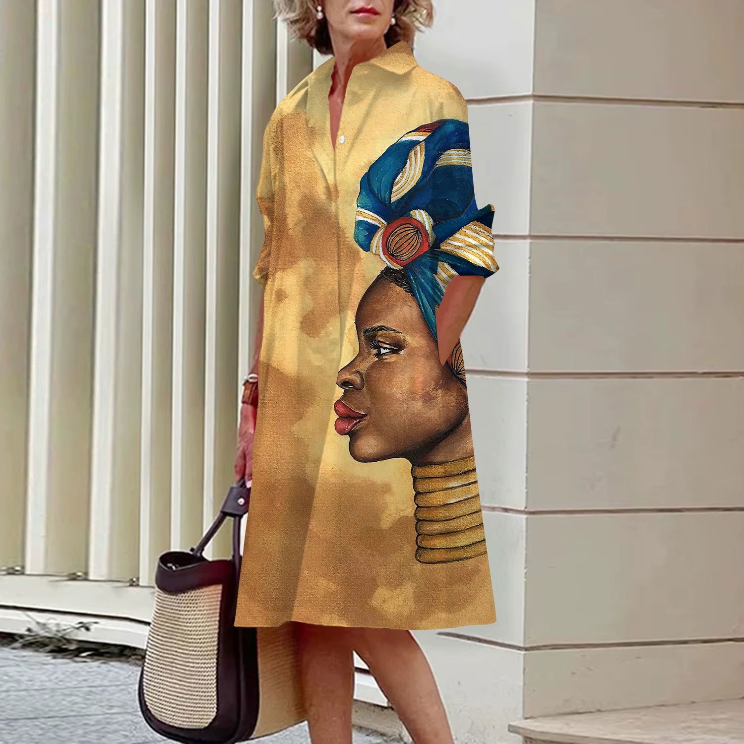 Shirt Women'S 2023 Summer Fashion Clothing Noble Lady Print Sexy Shirt Summer Dress Loose Fashion Lapel Temperament Pocket