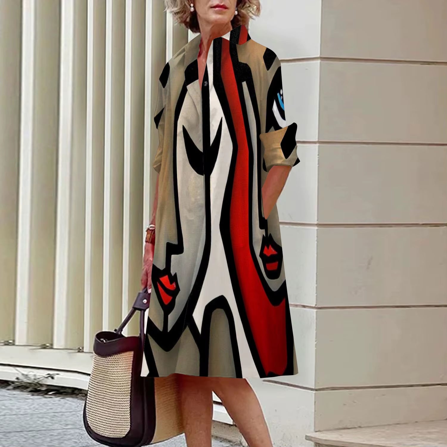 Shirt Women'S 2023 Summer Fashion Clothing Noble Lady Print Sexy Shirt Summer Dress Loose Fashion Lapel Temperament Pocket