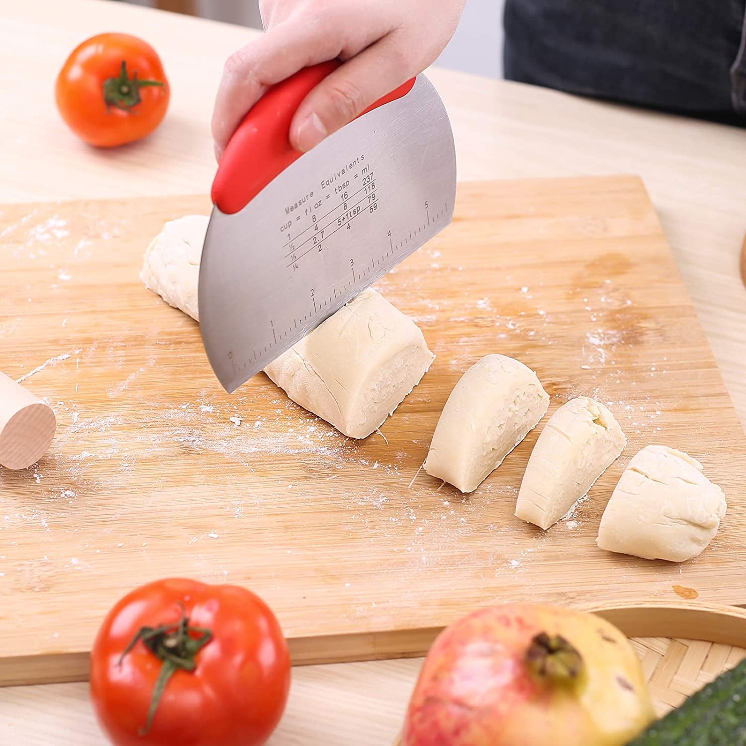 1 Pc Stainless Steel Dough Scraper Cutter with Non-Slip Rubber Grip – Red