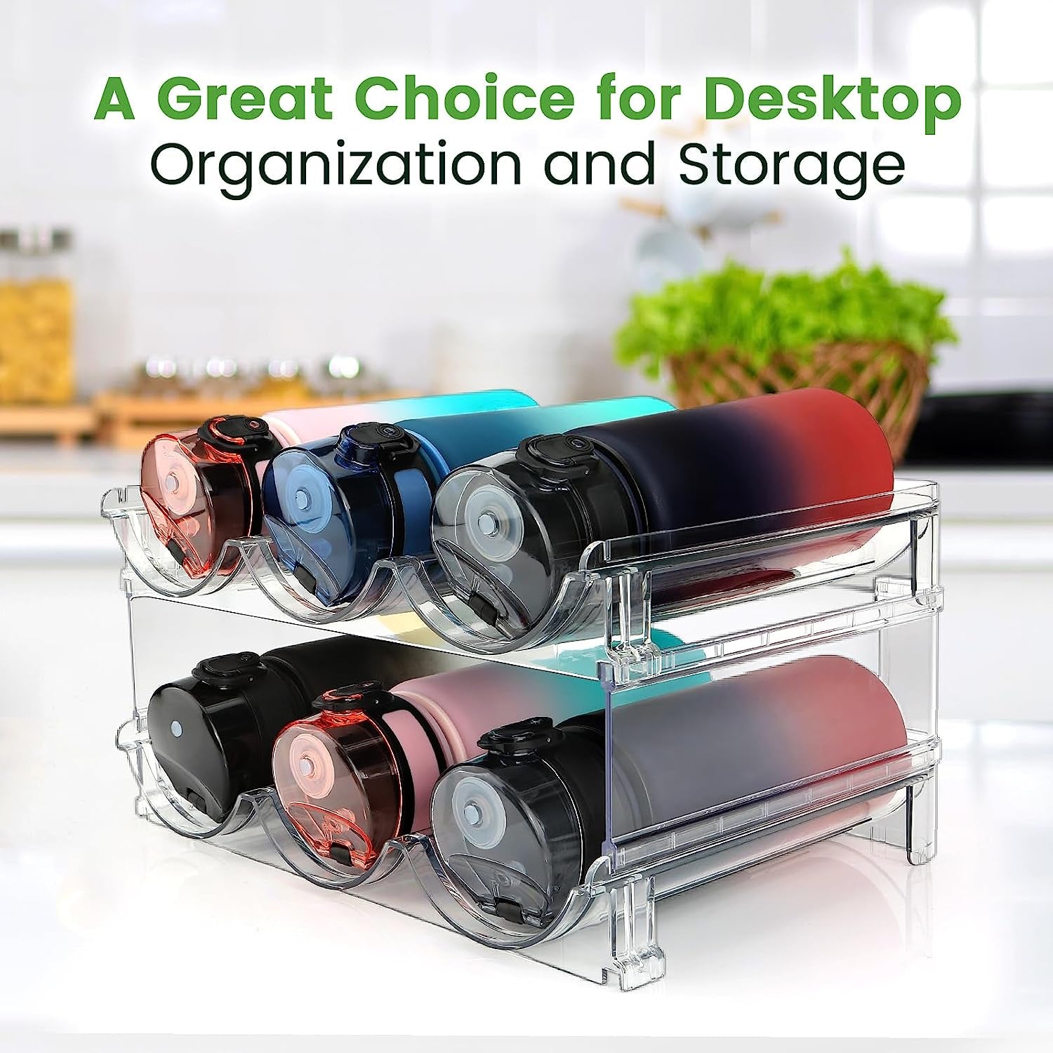 Stackable Water Bottle Organizer Rack – 2-Pack Cabinet Storage Holder