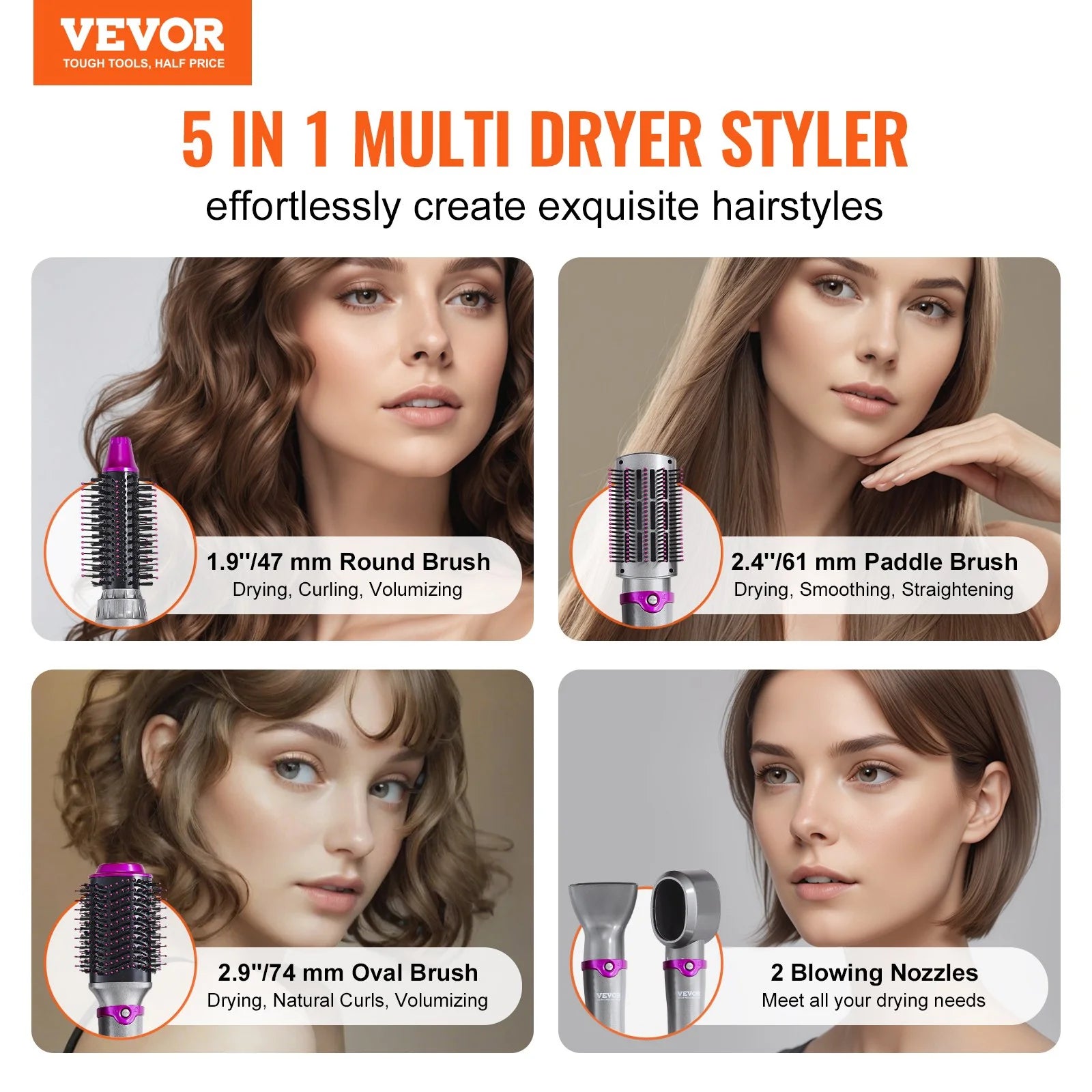 Vevor 5-in-1 Hair Dryer Brush & Styler with Negative Ions