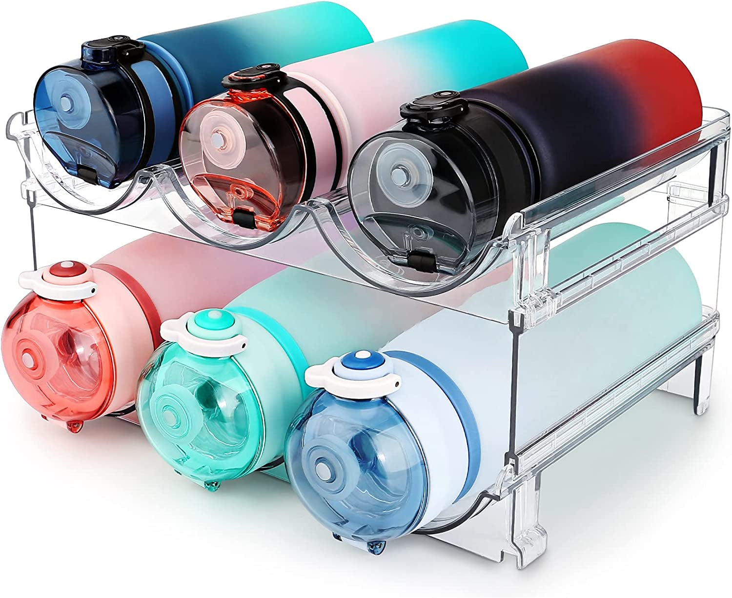 Stackable Water Bottle Organizer Rack – 2-Pack Cabinet Storage Holder