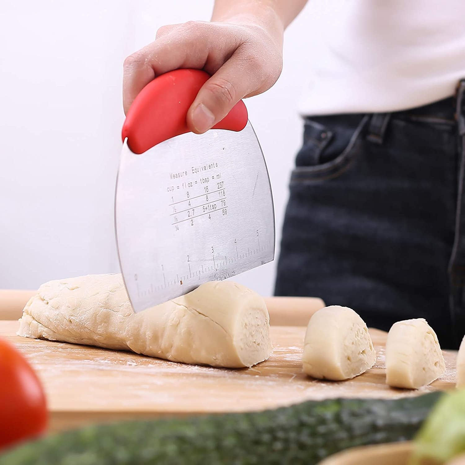 1 Pc Stainless Steel Dough Scraper Cutter with Non-Slip Rubber Grip – Red