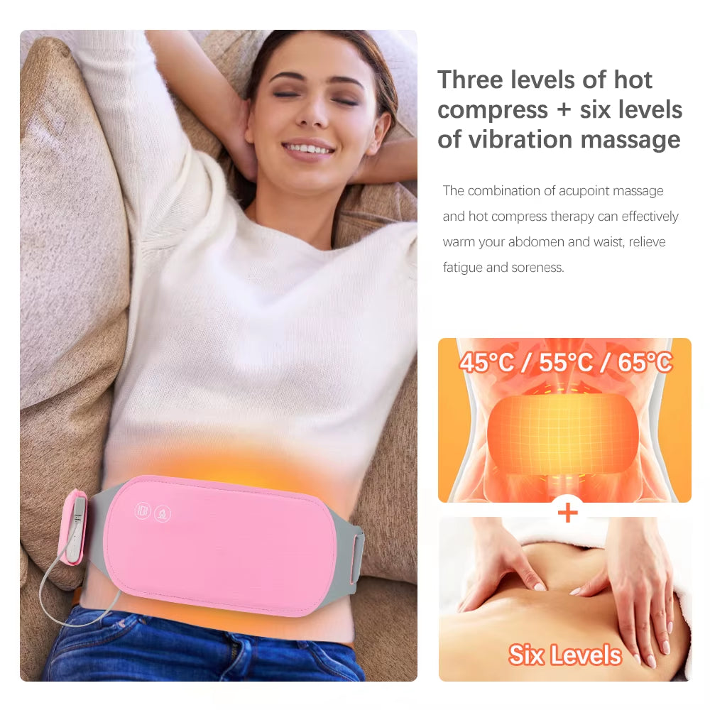 Eelctric Period Cramp Massager Vibrator Heating Pad for Menstrual Pain Relief Warm Uterus Belt Waist Back Massager Women Gift