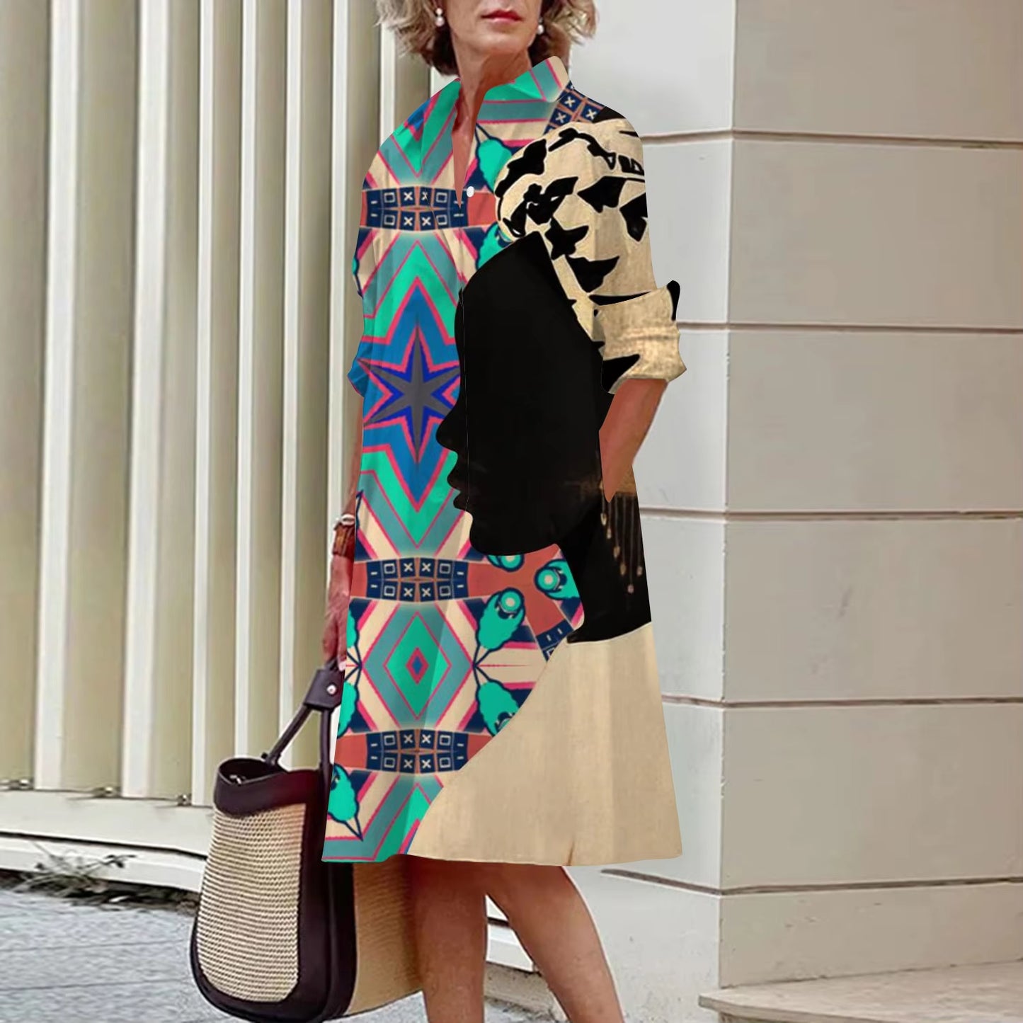 Shirt Women'S 2023 Summer Fashion Clothing Noble Lady Print Sexy Shirt Summer Dress Loose Fashion Lapel Temperament Pocket