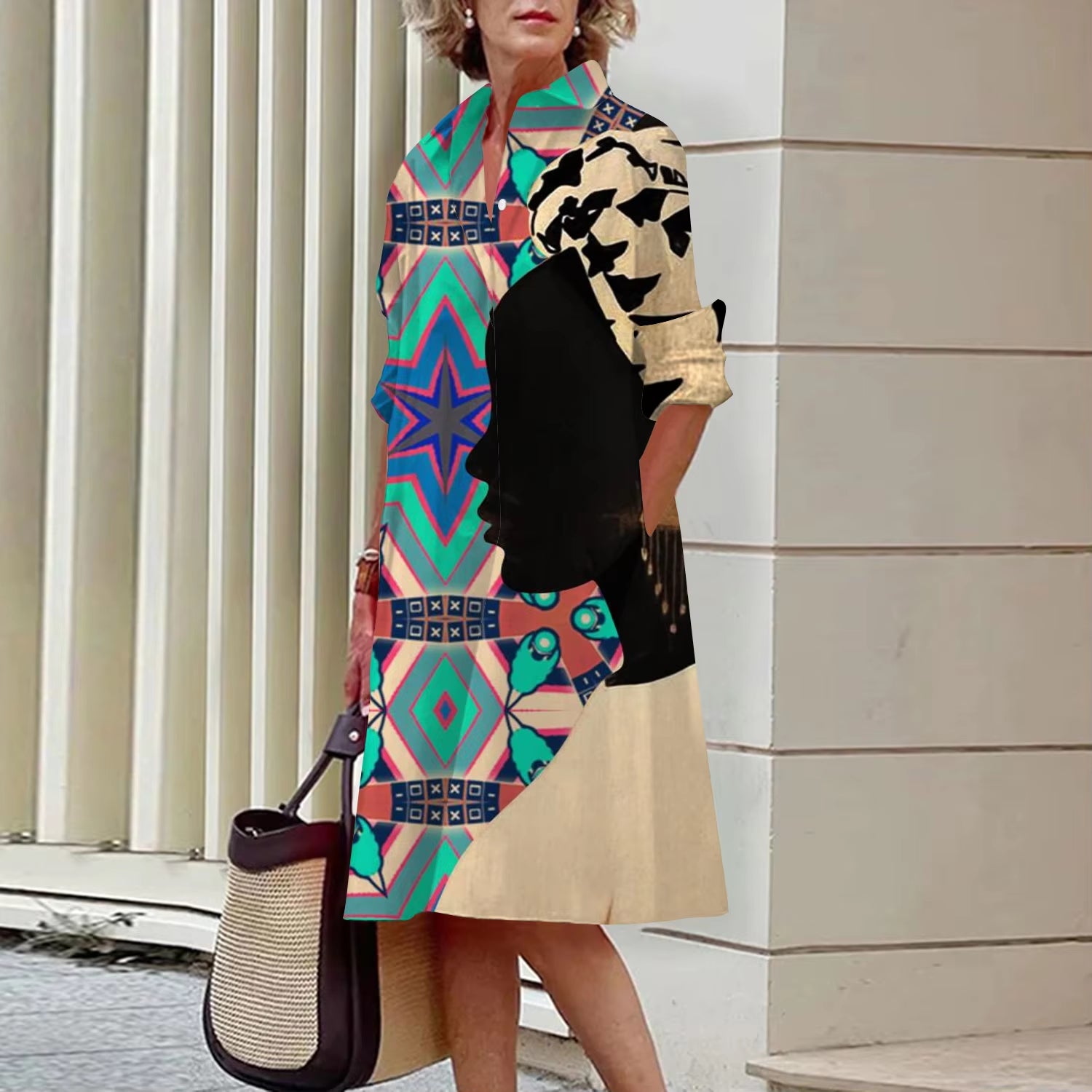Shirt Women'S 2023 Summer Fashion Clothing Noble Lady Print Sexy Shirt Summer Dress Loose Fashion Lapel Temperament Pocket