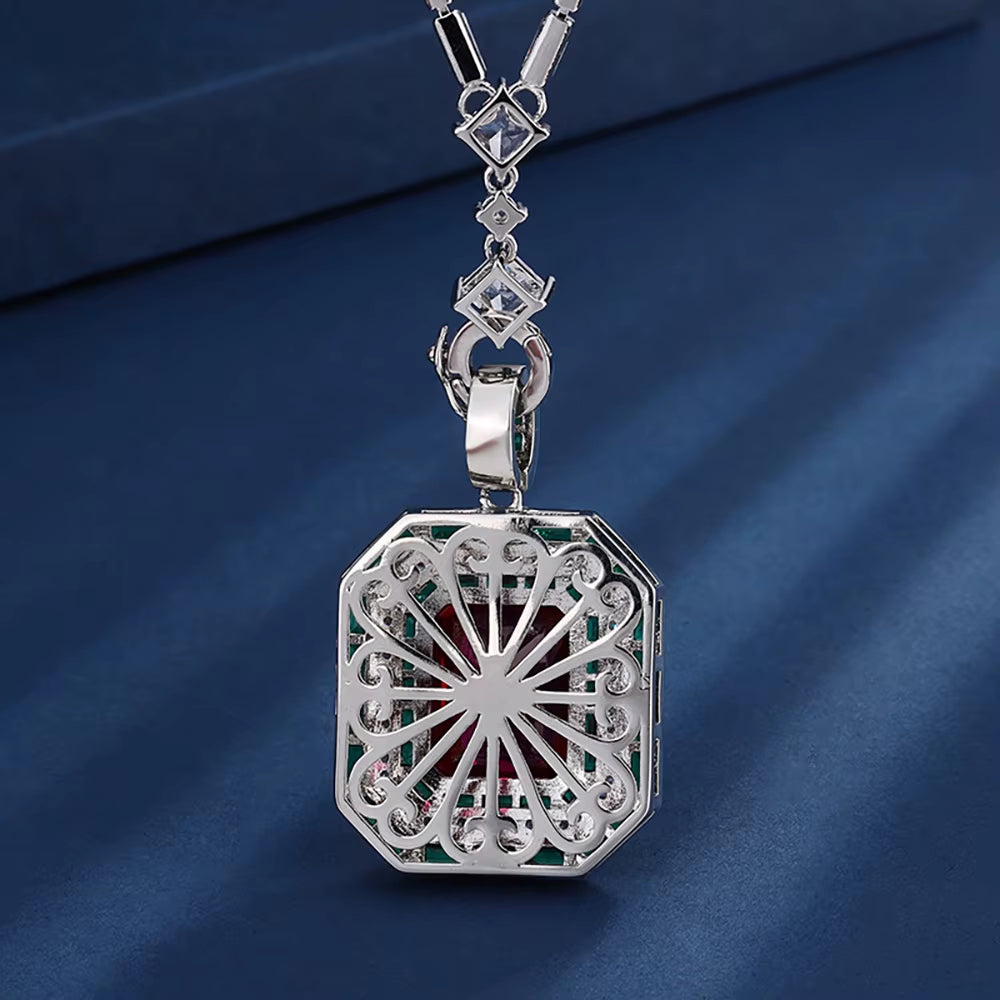 Charms Vintage 12*16Mm Emerald Ruby Pendant Chain Necklaces for Women Gemstone Lab Diamond Cocktail Party Fine Jewelry Lady Gift