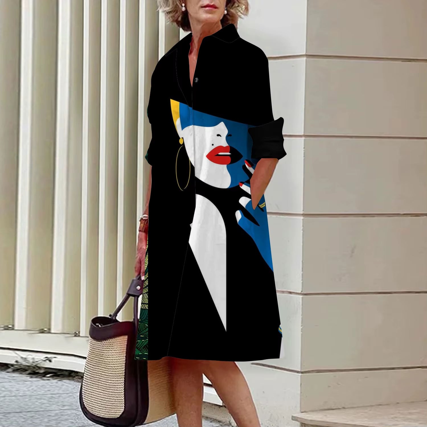 Shirt Women'S 2023 Summer Fashion Clothing Noble Lady Print Sexy Shirt Summer Dress Loose Fashion Lapel Temperament Pocket