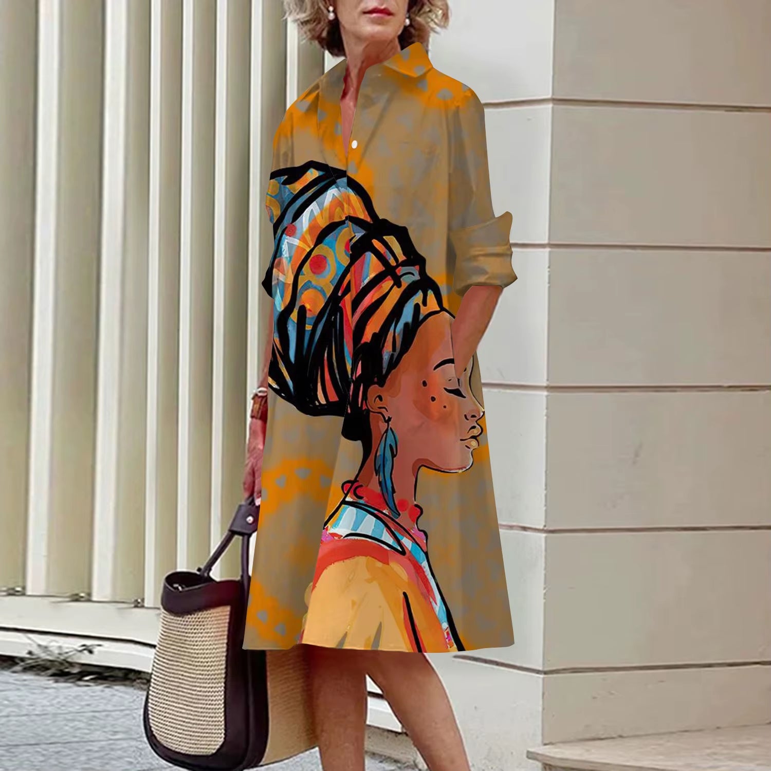Shirt Women'S 2023 Summer Fashion Clothing Noble Lady Print Sexy Shirt Summer Dress Loose Fashion Lapel Temperament Pocket