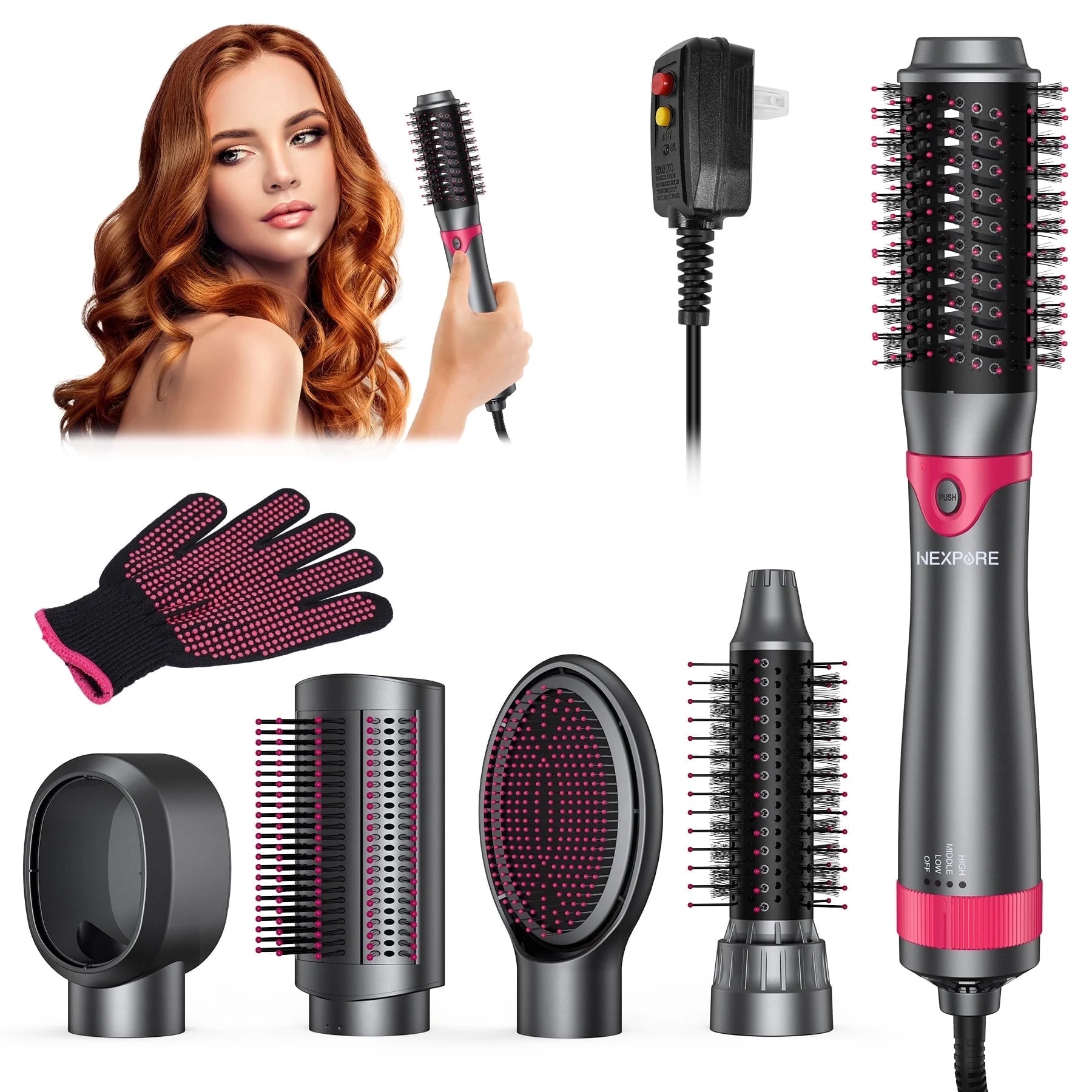 5-in-1 Hot Air Hair Dryer Brush Set, 1" Volumizer & Styler – Gray