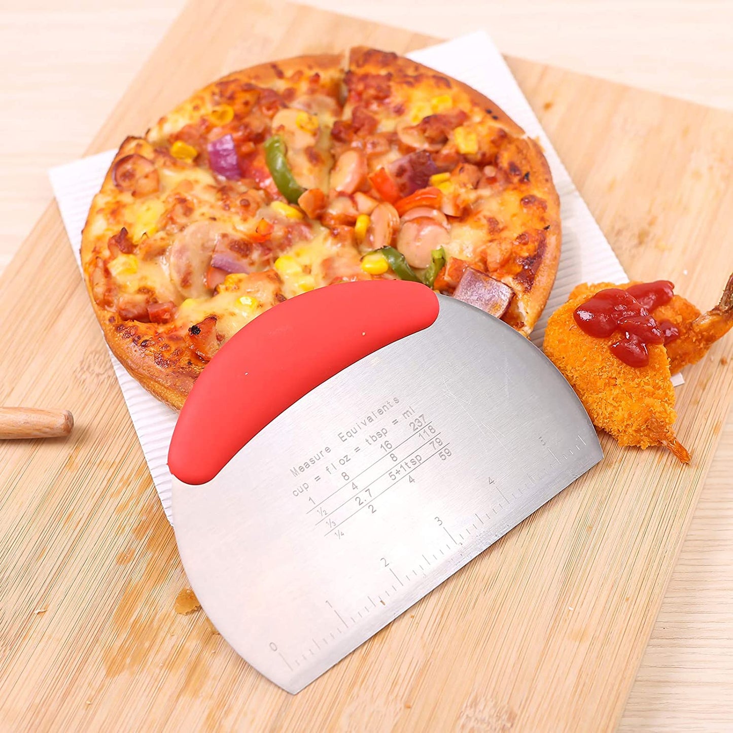 1 Pc Stainless Steel Dough Scraper Cutter with Non-Slip Rubber Grip – Red