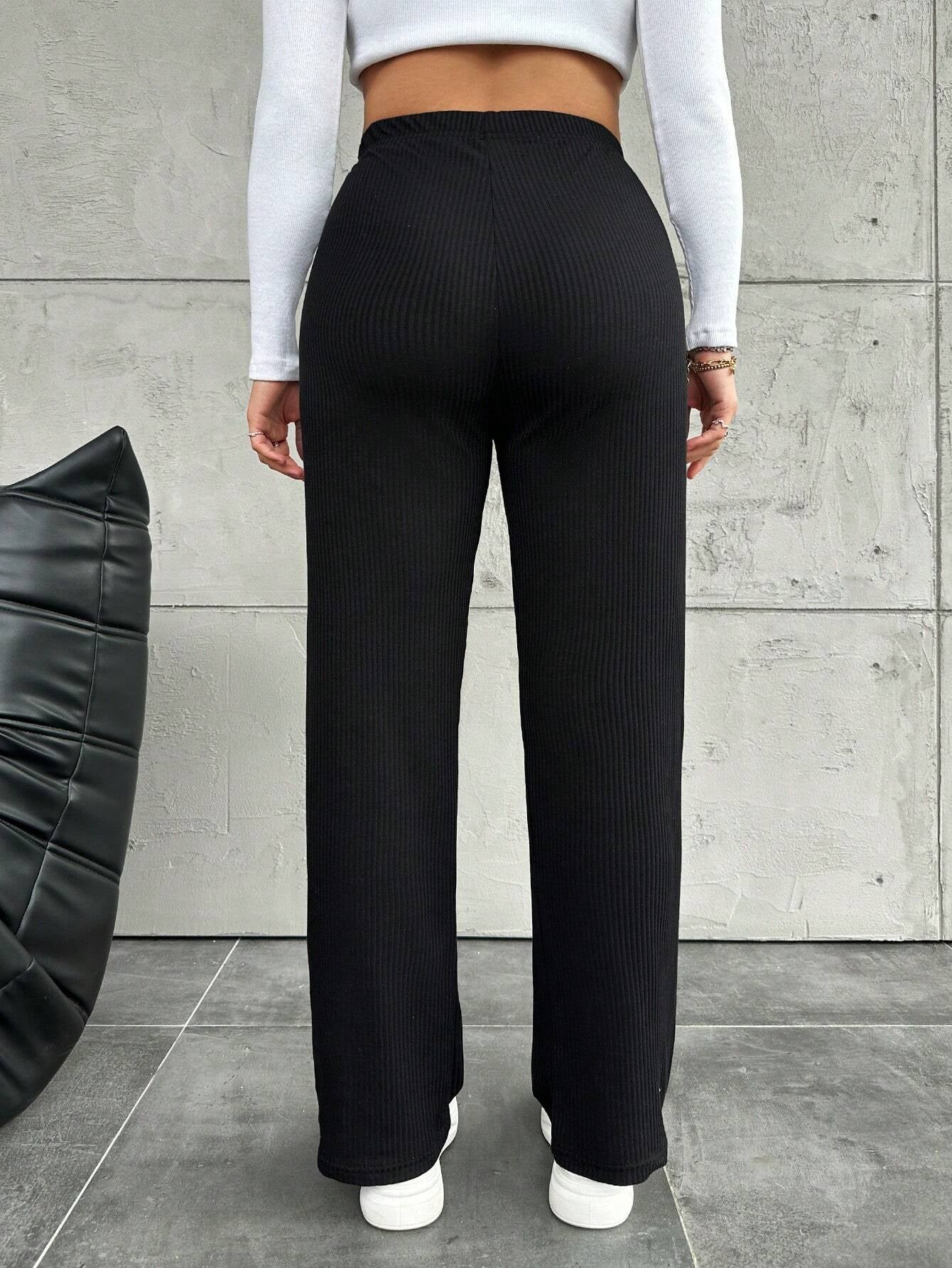 plus High Waist Straight Leg Ribbed Knit Pants