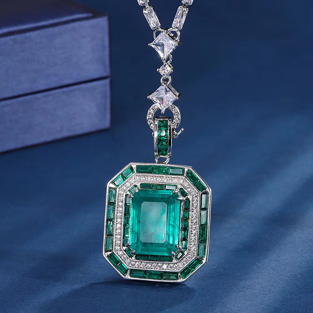 Charms Vintage 12*16Mm Emerald Ruby Pendant Chain Necklaces for Women Gemstone Lab Diamond Cocktail Party Fine Jewelry Lady Gift