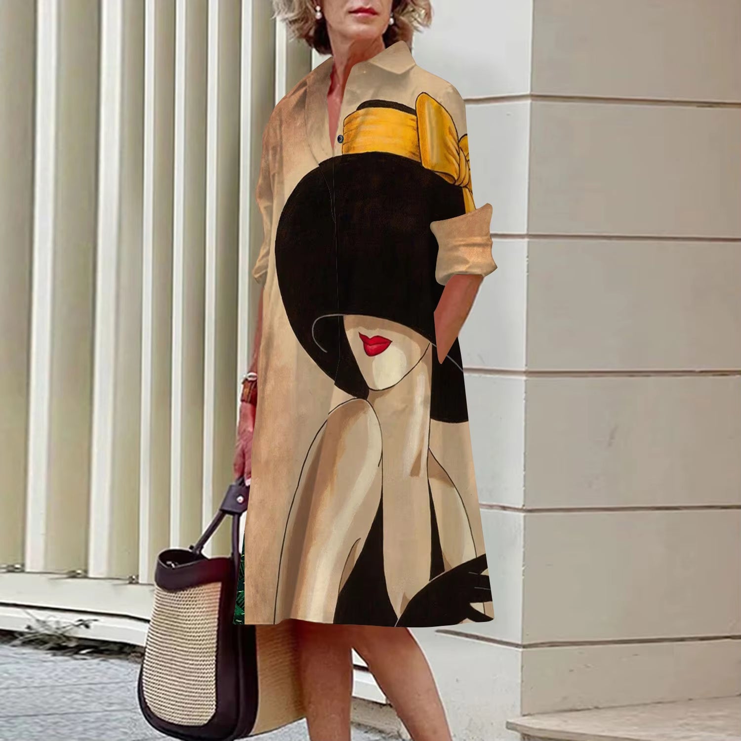 Shirt Women'S 2023 Summer Fashion Clothing Noble Lady Print Sexy Shirt Summer Dress Loose Fashion Lapel Temperament Pocket
