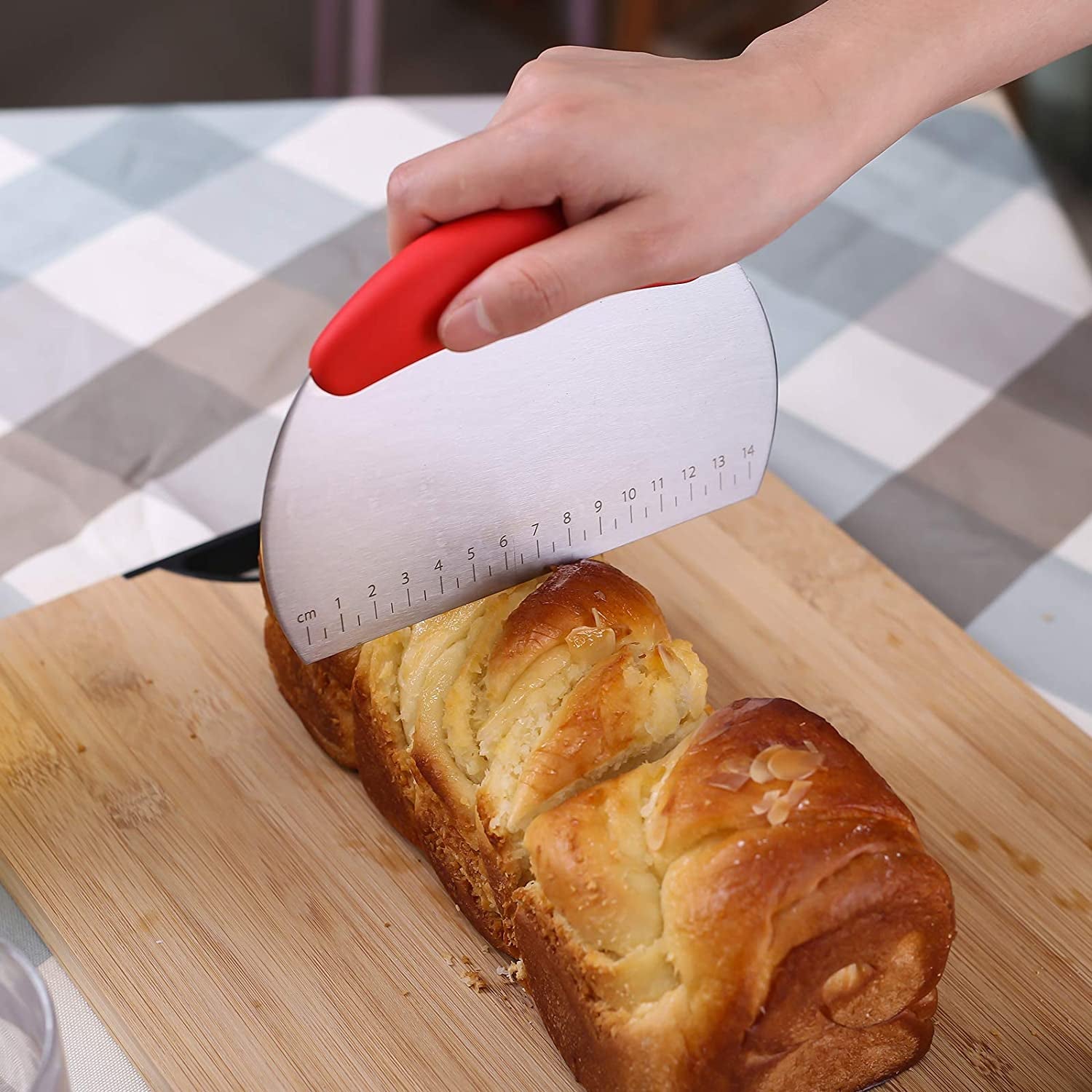 1 Pc Stainless Steel Dough Scraper Cutter with Non-Slip Rubber Grip – Red