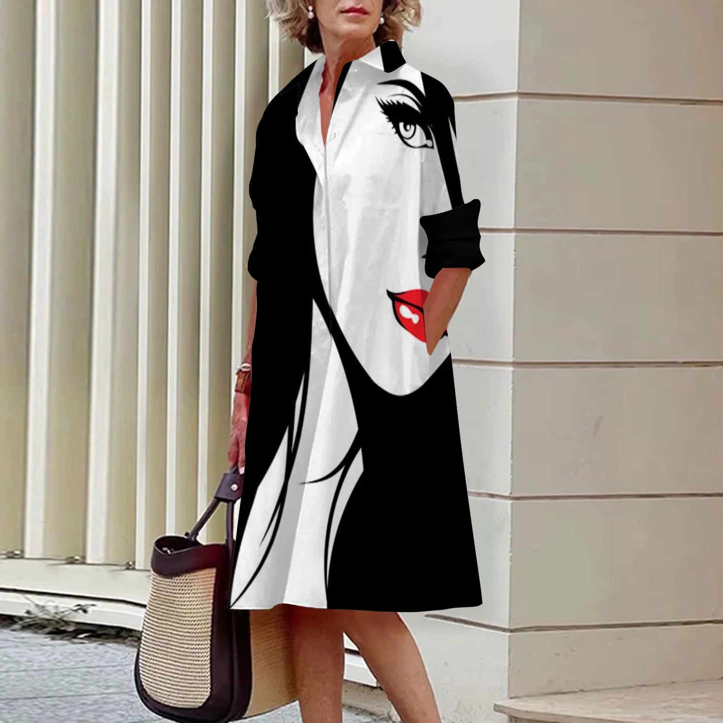 Shirt Women'S 2023 Summer Fashion Clothing Noble Lady Print Sexy Shirt Summer Dress Loose Fashion Lapel Temperament Pocket