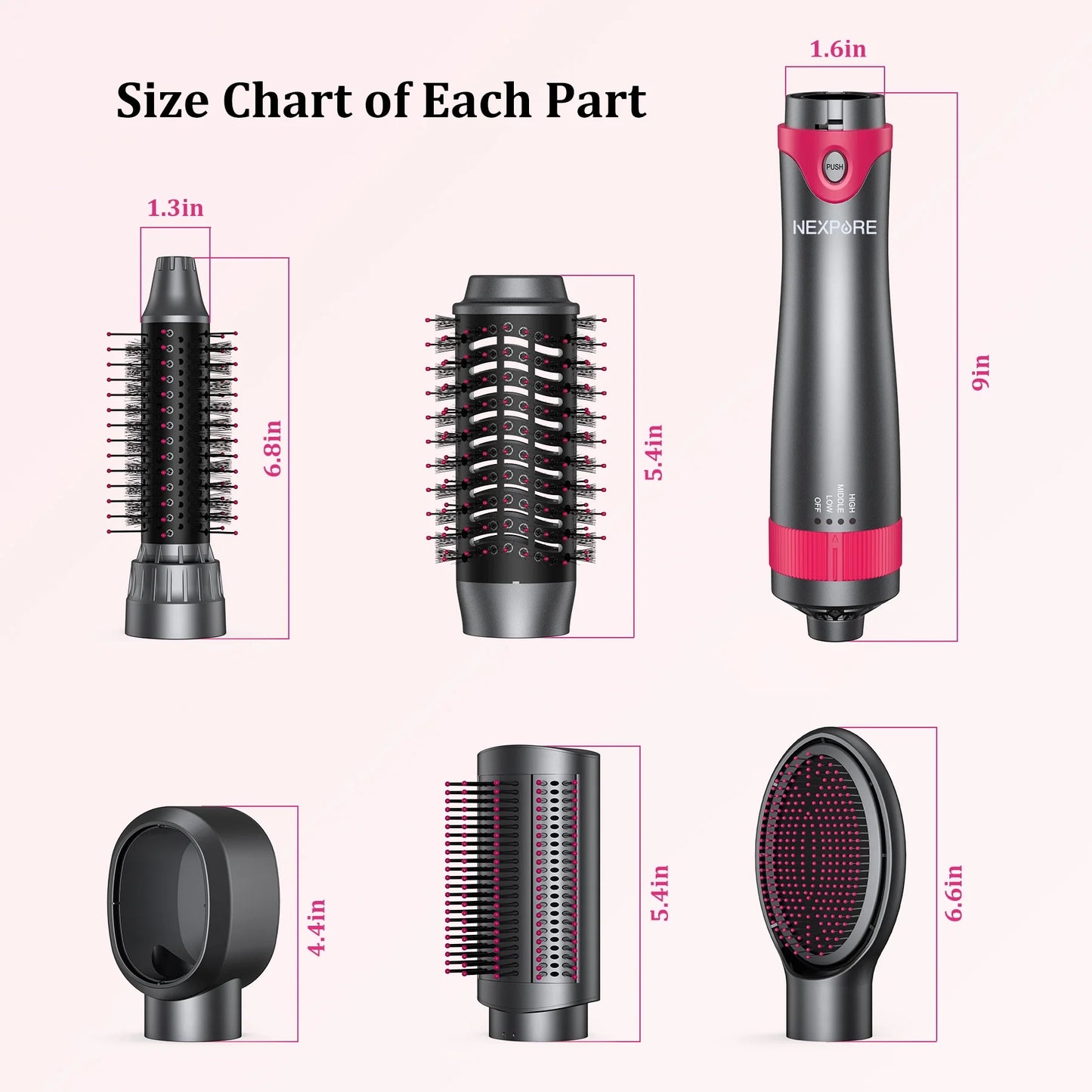 5-in-1 Hot Air Hair Dryer Brush Set, 1" Volumizer & Styler – Gray