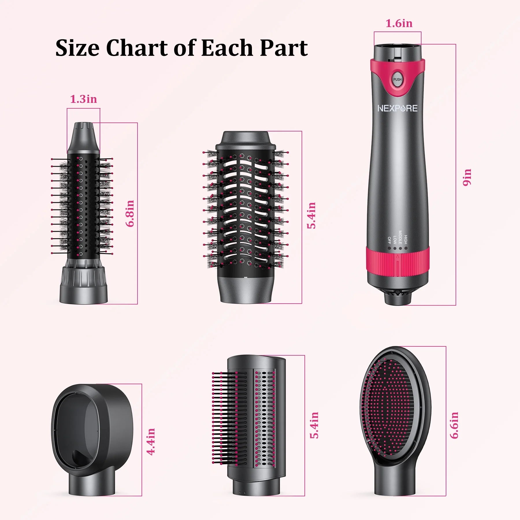 5-in-1 Hot Air Hair Dryer Brush Set, 1" Volumizer & Styler – Gray