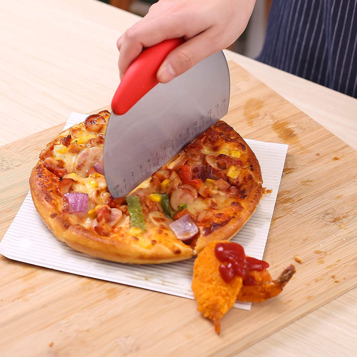 1 Pc Stainless Steel Dough Scraper Cutter with Non-Slip Rubber Grip – Red