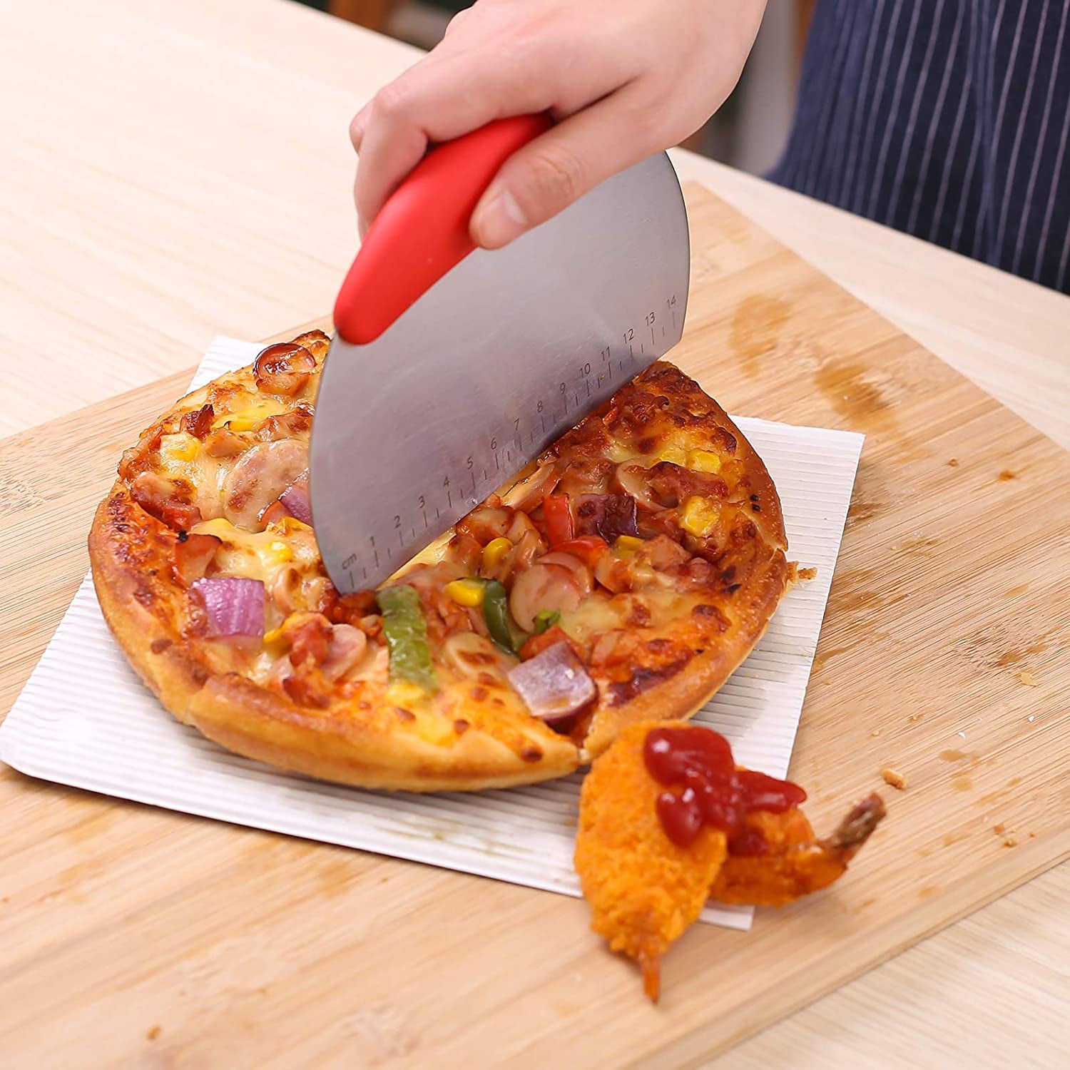 1 Pc Stainless Steel Dough Scraper Cutter with Non-Slip Rubber Grip – Red