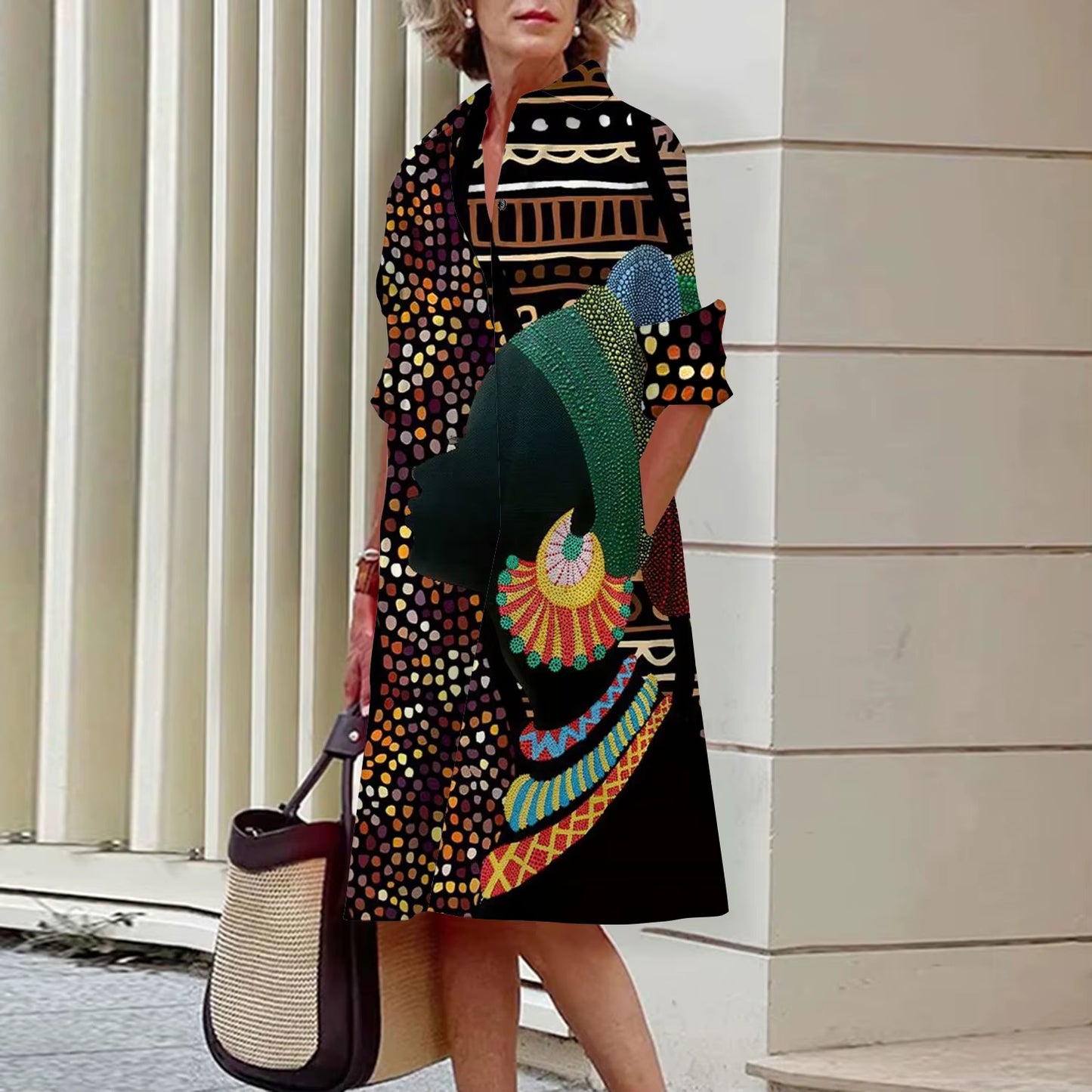 Shirt Women'S 2023 Summer Fashion Clothing Noble Lady Print Sexy Shirt Summer Dress Loose Fashion Lapel Temperament Pocket