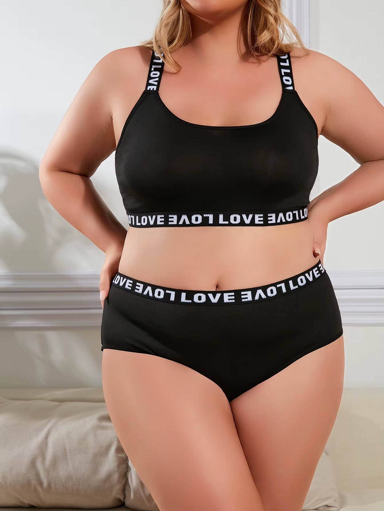 Fashion Sports Lingerie Set Women'S plus Size Bra Sexy Letter Tape Criss Cross Back Two Piece Set Comfortable Underwear Suit