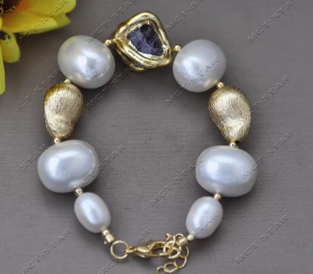 Z12456 22'' White Egg Shell Pearl Baroque Citrine Amethyst Aquamarine Necklace