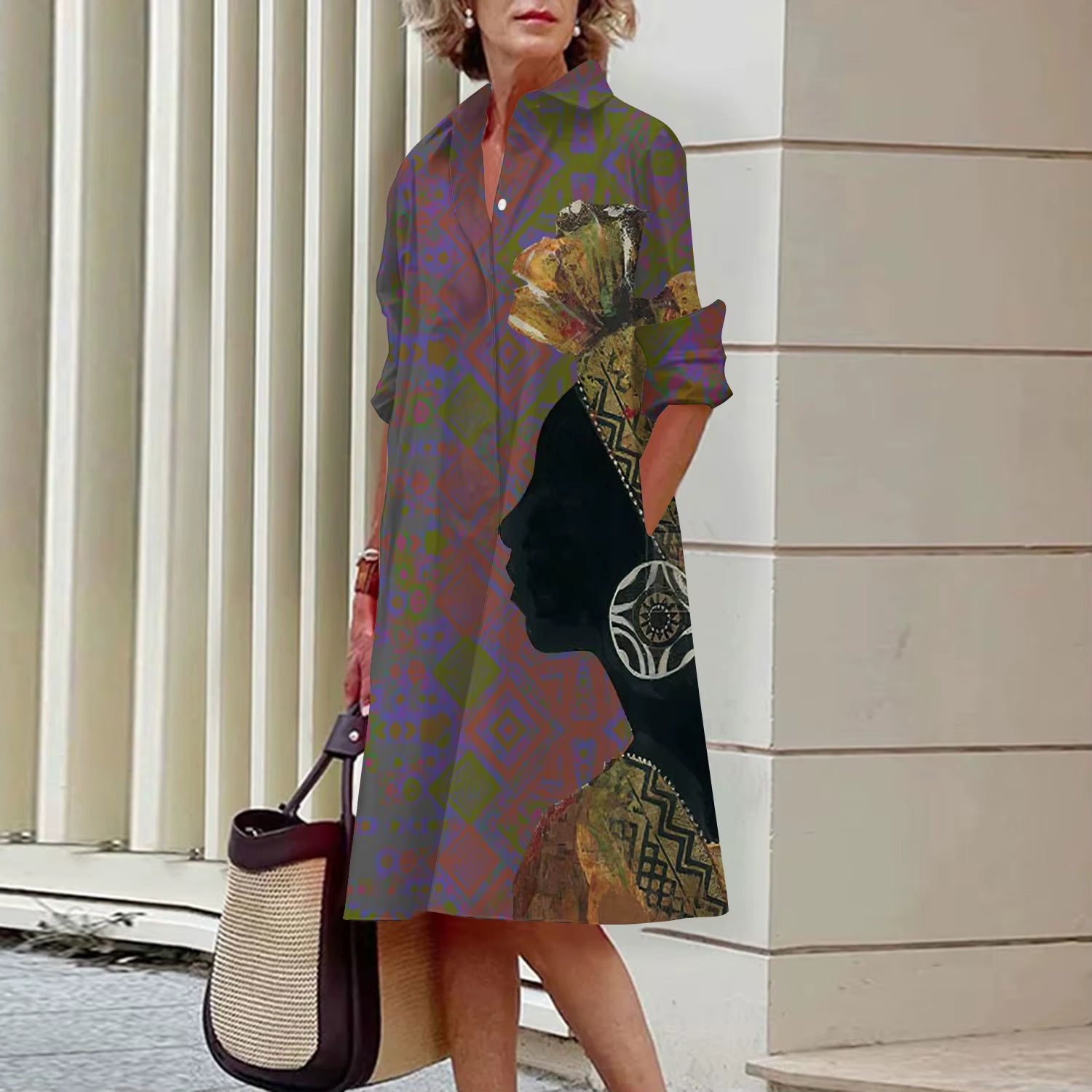 Shirt Women'S 2023 Summer Fashion Clothing Noble Lady Print Sexy Shirt Summer Dress Loose Fashion Lapel Temperament Pocket