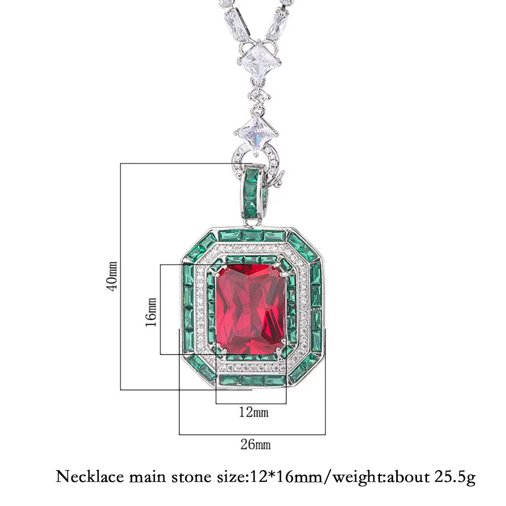 Charms Vintage 12*16Mm Emerald Ruby Pendant Chain Necklaces for Women Gemstone Lab Diamond Cocktail Party Fine Jewelry Lady Gift