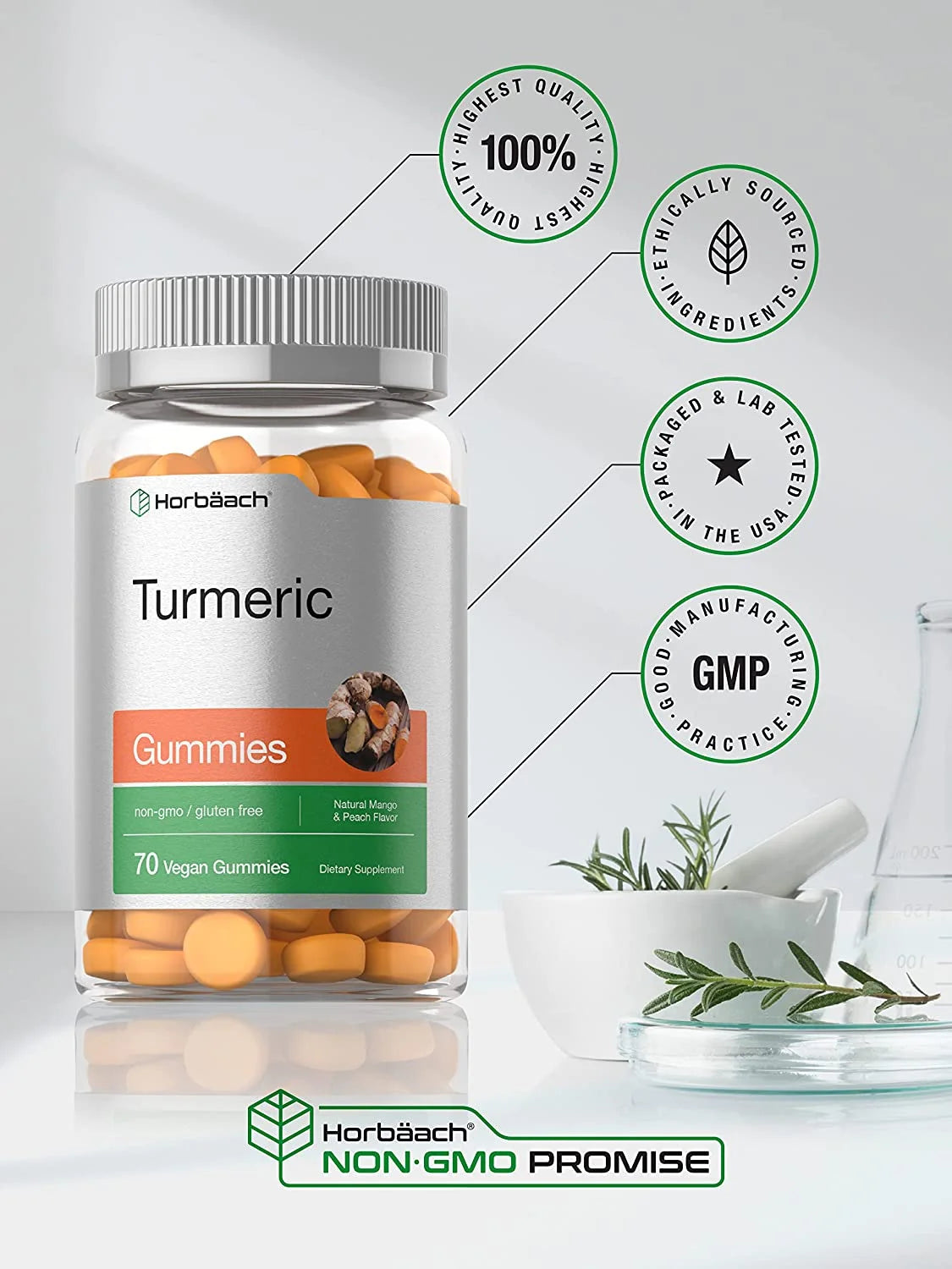 Turmeric Curcumin with Ginger Gummies | Mango & Peach Flavor for Men and Women | by