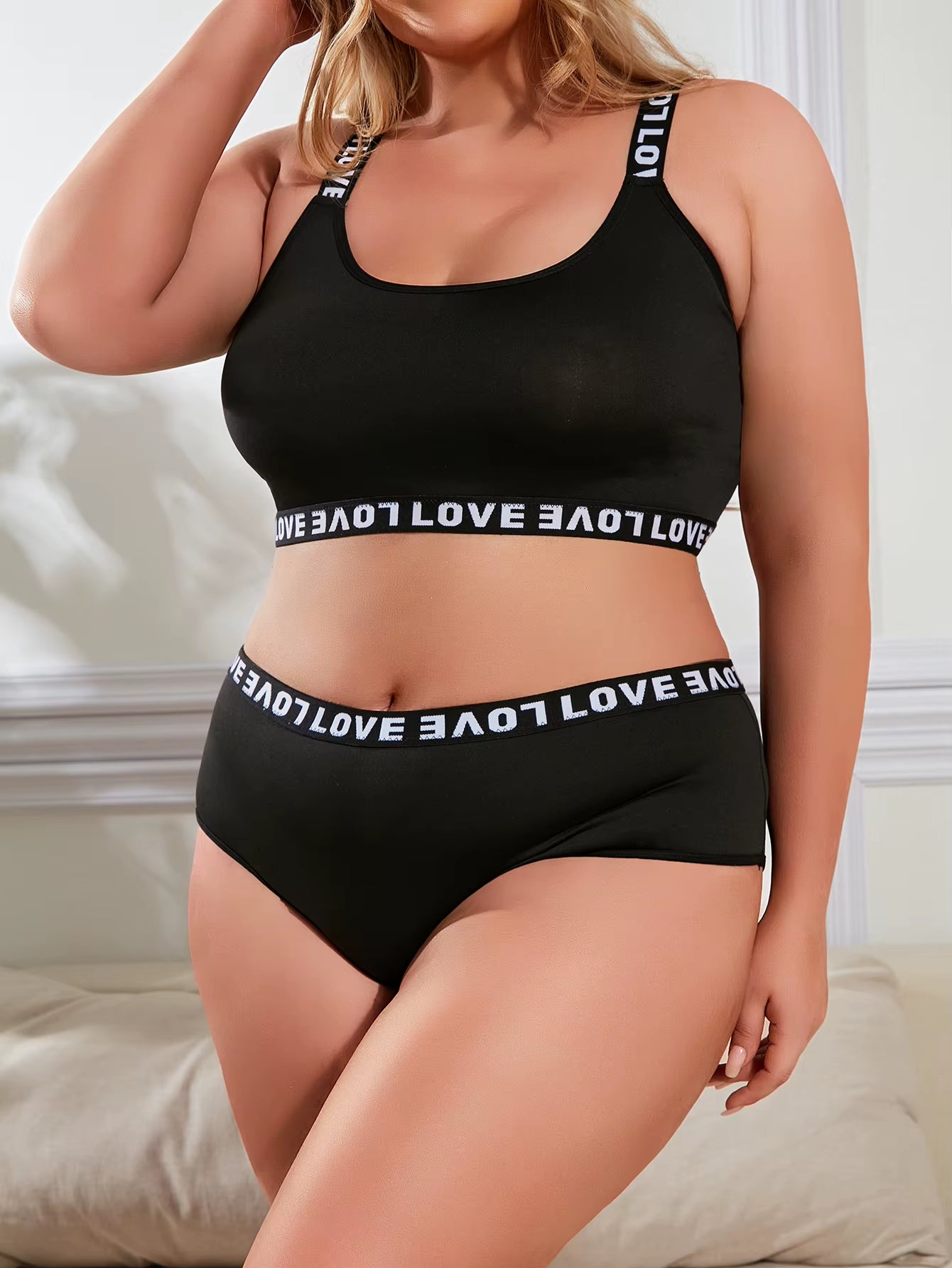 Fashion Sports Lingerie Set Women'S plus Size Bra Sexy Letter Tape Criss Cross Back Two Piece Set Comfortable Underwear Suit